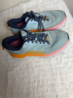 Hoka Women's Light Blue with Coral and Orange Running Shoes